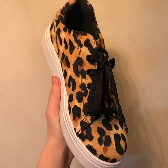 Leopard Print Platform Sneakers - Animal Print Lace-Up Shoes - Picture 5 of 6